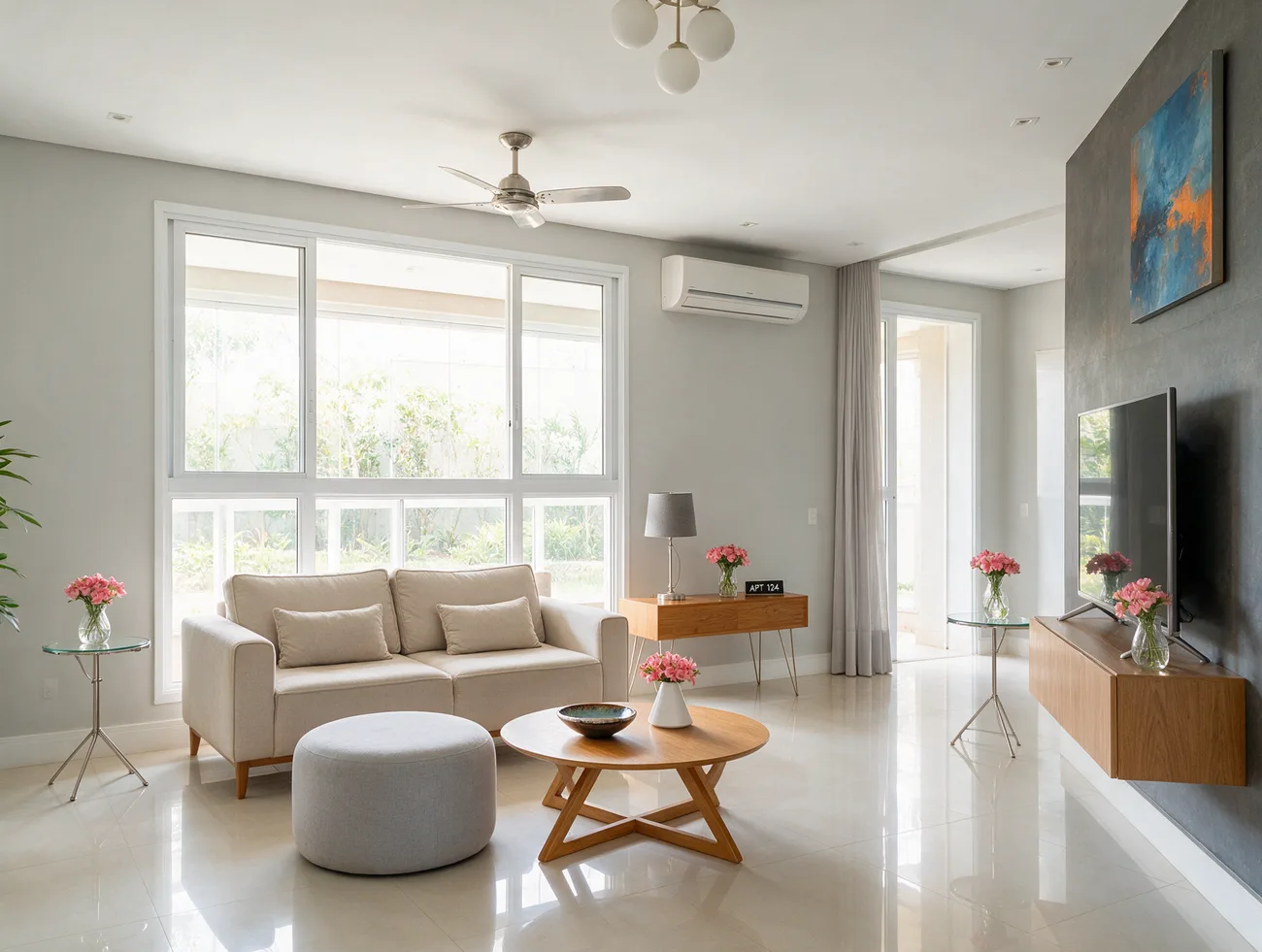 Sala de estar de um imóvel à venda